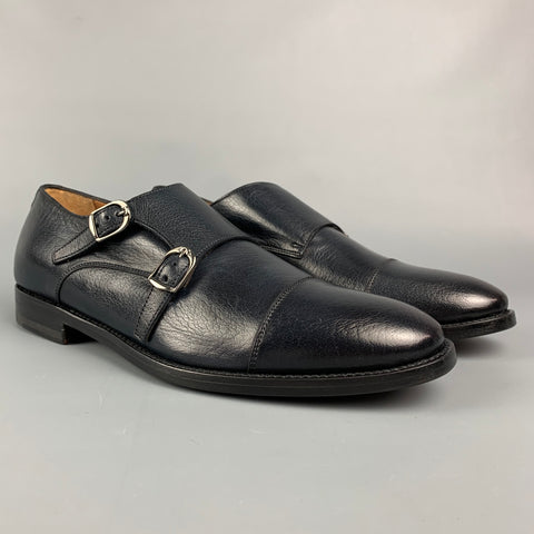 ANTONIO MAURIZI Size 7 Black Leather Double Monk Strap Loafers