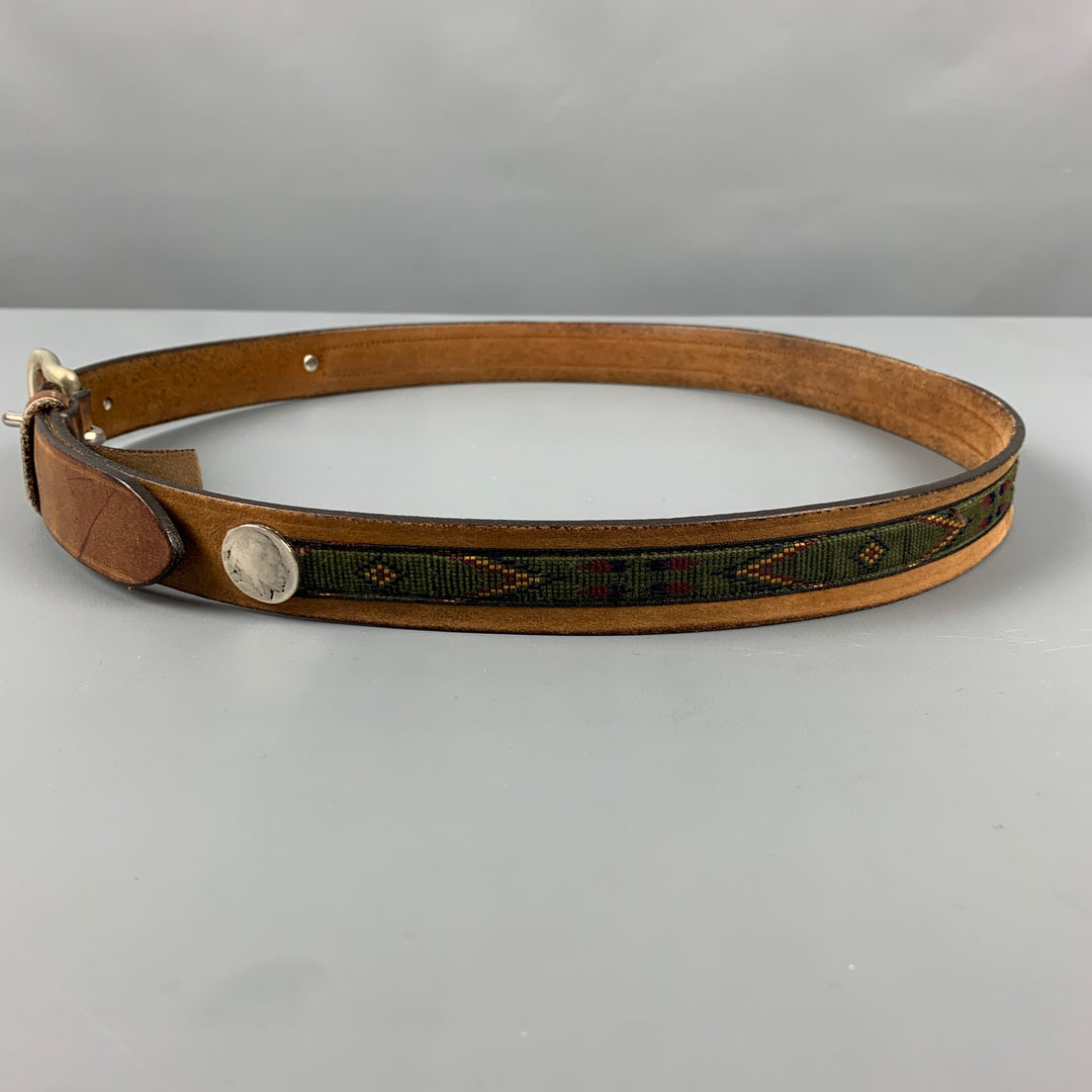 TRAFALGAR Size 36 Brown Green Leather Ribbon Belt
