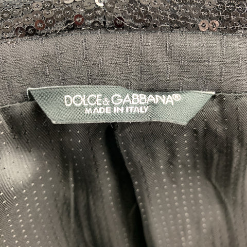 DOLCE & GABBANA Size 36 Regular Black Wool Blend Sequined Shawl Lapel Tuxedo