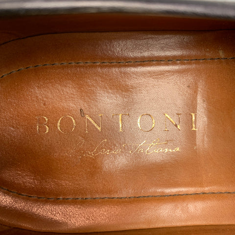BONTONI Size 10 Black Distressed Leather Custom Loafers