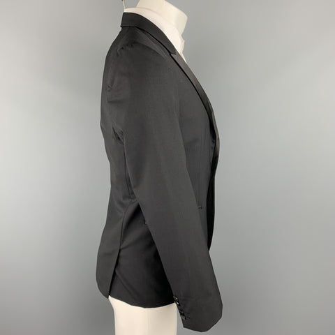 HUGO BOSS Size 38 Short Black Wool Peak Lapel Tuxedo Suit