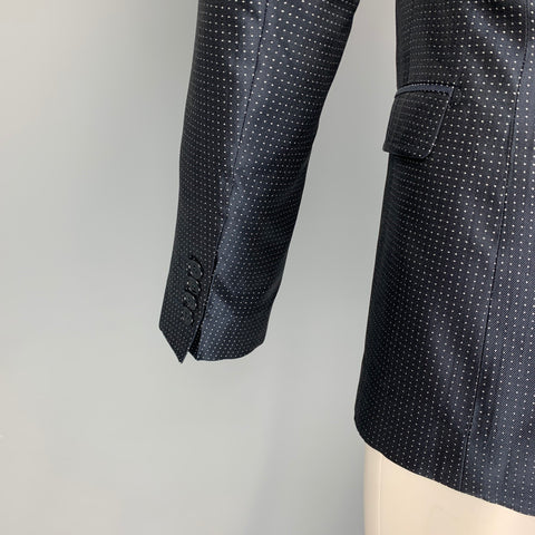 DOLCE & GABBANA Size 38 Navy Print Silk Peak Lapel Sport Coat