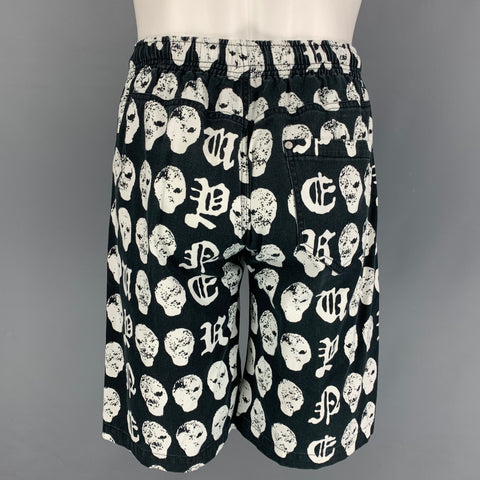VYNER Size XS Black White Print Cotton Shorts
