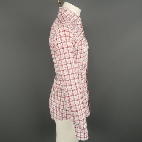GUCCI Size S White & Red Plaid Cotton Button Up Long Sleeve Shirt