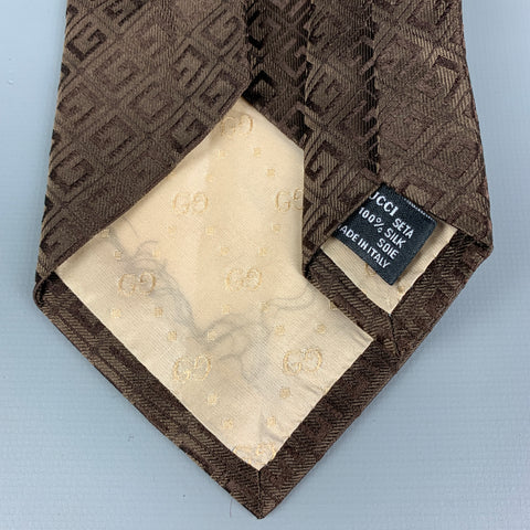GUCCI Brown Textured Silk Jacquard Tie