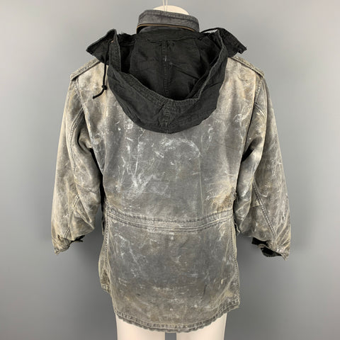 R13 Size M Gray Distressed Cotton Destroyed Military Hooded Jacket