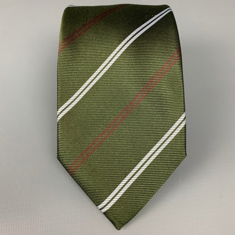 ERMENEGILDO ZEGNA Green & Red Stripe Silk Tie