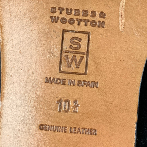 STUBBS & WOOTTON Size 10.5 Black Brown Embroidery Velvet Slip On Loafers