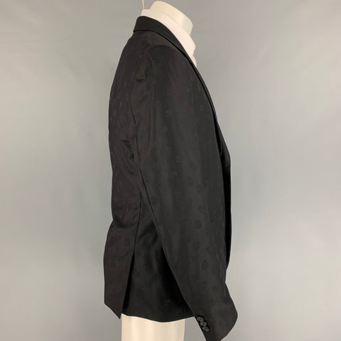 ALEXANDER MCQUEEN Size 42 Black Skull Print Wool Notch Lapel Sport Coat