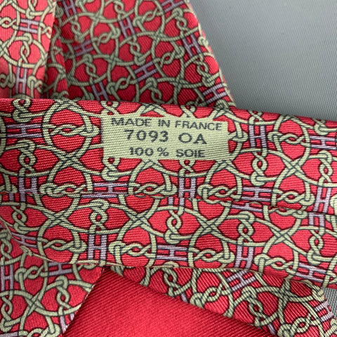 HERMES 7093 OA Burgundy Olive Abstract Silk Tie