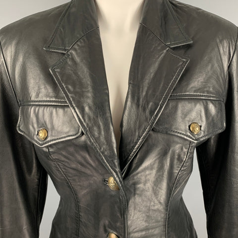 NORTH BEACH LEATHER Taille 6 Veste à simple boutonnage en cuir noir