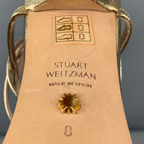 STUART WEITZMAN Sandalias con tira al tobillo de cuero dorado talla 8