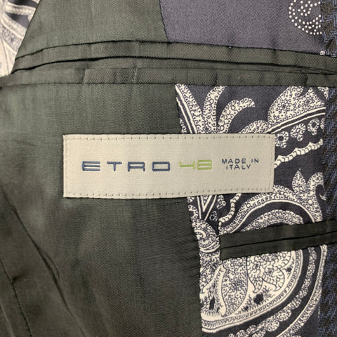 ETRO Size 38 Black Navy Mixed Fabrics Wool Peak Lapel Sport Coat