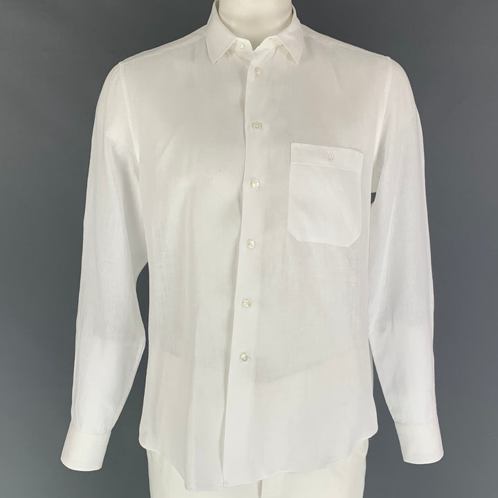 LOUIS VUITTON Size XL White Linen Button Up Long Sleeve Shirt