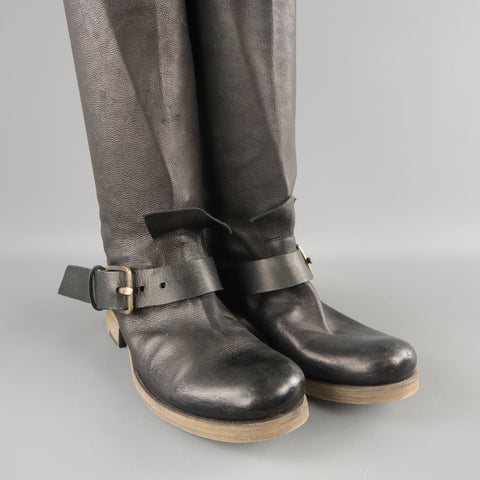 M.A.+ Size 7 Black Leather Thigh High Ankle Strip Biker Boots