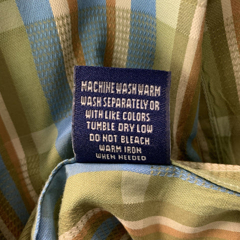 ROBERT GRAHAM Size XL Green, Blue & Tan Plaid Cotton Button Up Long Sleeve Shirt