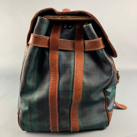 Vintage RALPH LAUREN Green & Black Blackwatch Coated Canvas Tan Weekener Bag