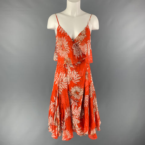 DIANE VON FURSTENBERG Vestido cruzado floral de seda naranja y crema talla 4