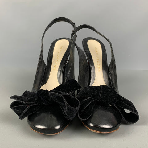 MARC JACOBS Size 6.5 Black Velvet Patent Leather Slingback Pumps