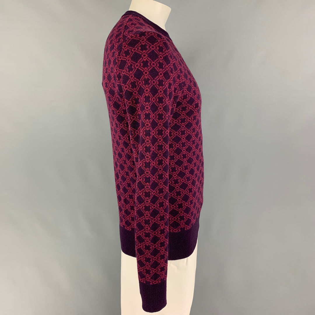 MR TURK Size M Purple Pink Geometric Merino Wool Crew-Neck Sweater