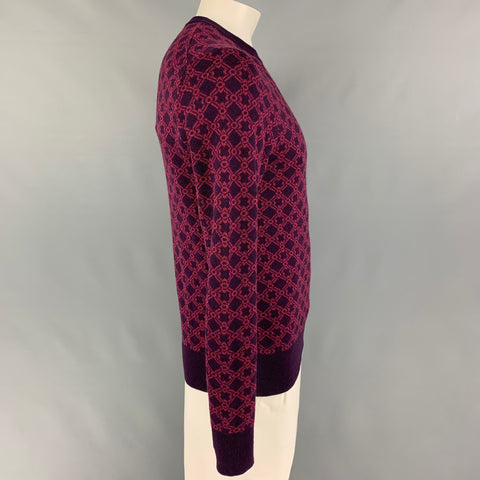 MR TURK Talla M Suéter con cuello redondo de lana merino geométrica rosa púrpura