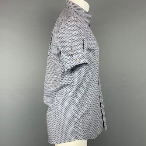 ALEXANDER MCQUEEN Size M Blue & Grey Skull Cotton Button Down Short Sleeve Shirt