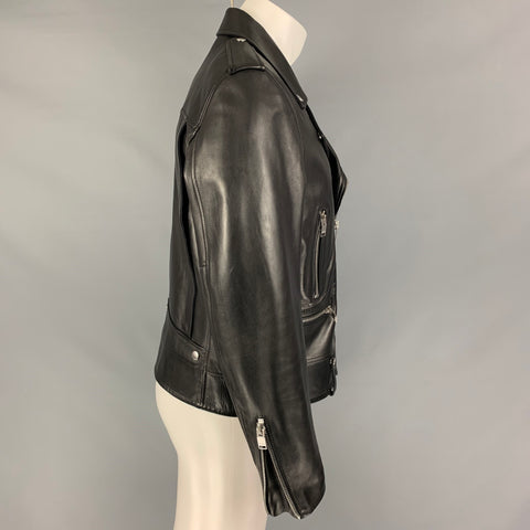 SAINT LAURENT Size 46 Black Leather Motorcycle Jacket