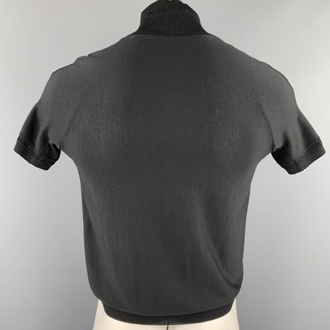 ROBERTO CAVALLI Size M Black Wool Blend Snakeskin Trim Short Sleeve Pullover