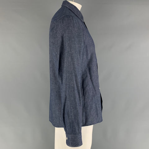 WALTER VAN BEIRENDONCK Size XL Navy Orange Embroidery Cotton Long Sleeve Shirt