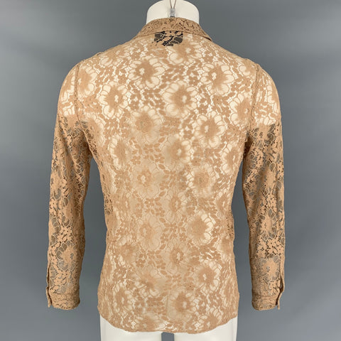 GUCCI SS 16 Size S Beige & Orange Lace Applique Polyamide Blend Button Down Long Sleeve Shirt