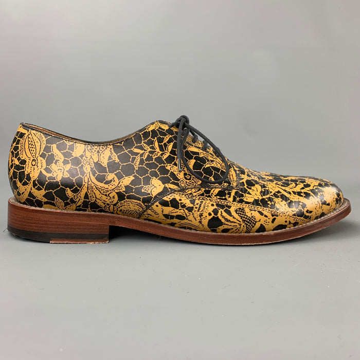 VIVIENNE WESTWOOD Size 12 Black & Yellow Abstract Leather Lace Up Shoes