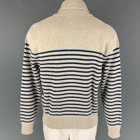 RRL by RALPH LAUREN Size XL Oatmeal Navy Stripe Cotton Linen Sweater