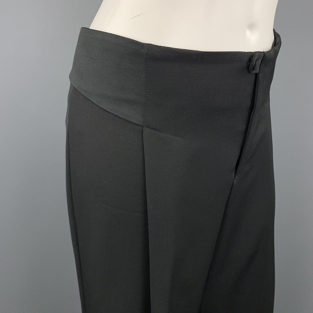 GUCCI Taille 8 Pantalon habillé à jambe large en satin de laine noire avec ceinture élastique