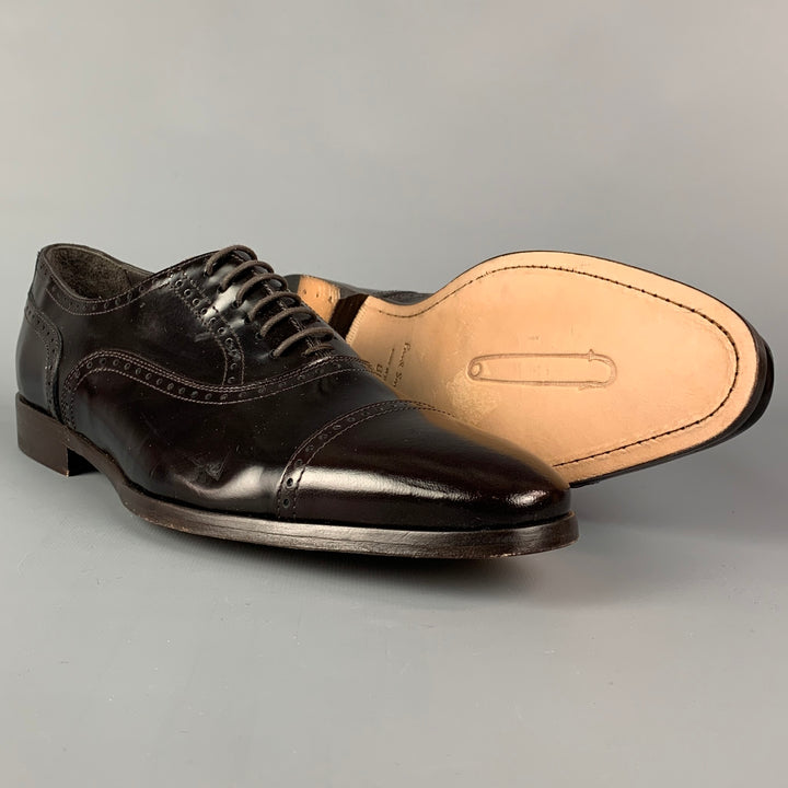 PAUL SMITH Size 9 Brown Perforated Leather Cap Toe Lace Up Shoes