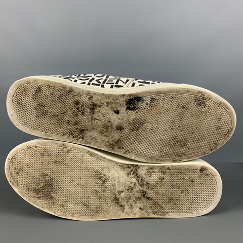 KENZO Size 10 White Black Logo Canvas Slip On Sneakers