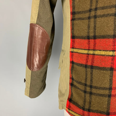 JUNYA WATANABE Size L Olive Mixed Materials Cotton / Hemp Double Breasted Coat
