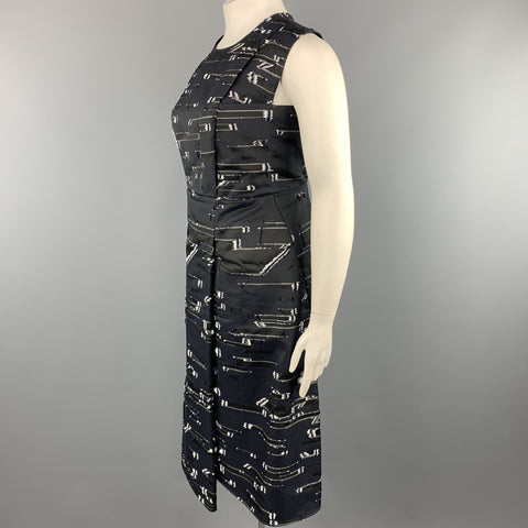 JIL SANDER Size 12 Navy & White Textured Sleeveless Cocktail Dress