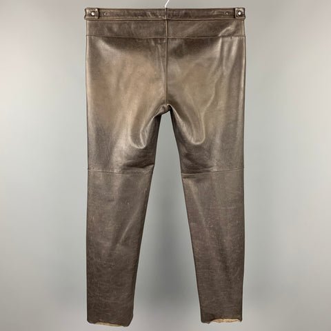 NEIL BARRETT Size M Brown Distressed Leather Zip Fly Casual Pants