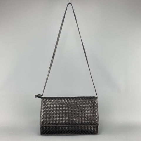 Vintage BOTTEGA VENETA Black Intrecciato Woven Leather Shoulder Bag