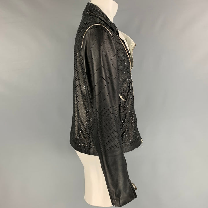 GIANFRANCO FERRE Taille XXXL Veste Biker Perforée Noir Blanc