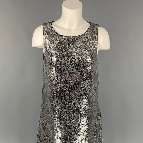 BADGLEY MISCHKA COLLECTION Size S Silver & Black Polyester Sequined Ostrich Feathers Dress