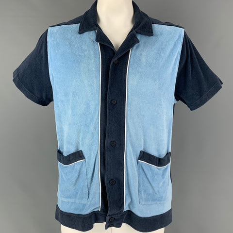 ORLEBAR BROWN Size XXL Navy Blue Textured Terry Camp Short Sleeve Shirt