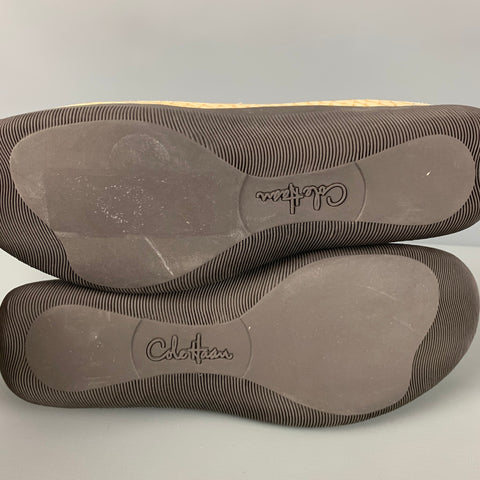 COLE HAAN Talla 6.5 Zapatos planos sin cordones de charol con estampado de piel de serpiente de malla beige
