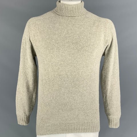 HARLEY Size L Oatmeal Knitted Wool Turtleneck Sweater