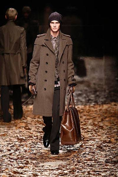 BURBERRY PRORSUM Fall 2008 Brown Leather Ostrich Trim Tote Bag
