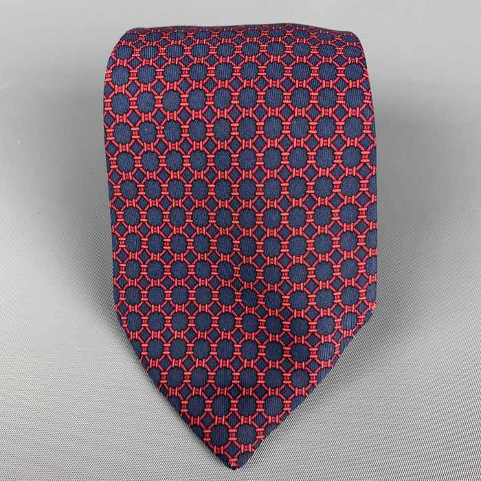 HERMES 903 HA Navy Red Dots Silk Tie