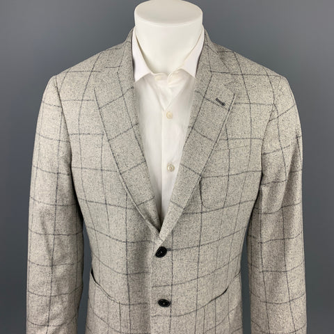 PAUL SMITH The Westbourne Size 40 Regular Grey Window Pane Silk Notch Lapel Sport Coat