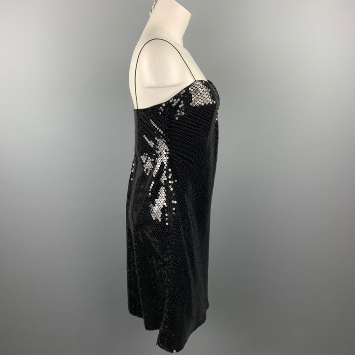 GIORGIO ARMANI Size 6 Black Sequined Polyester Blend Spaghetti Strap Dress