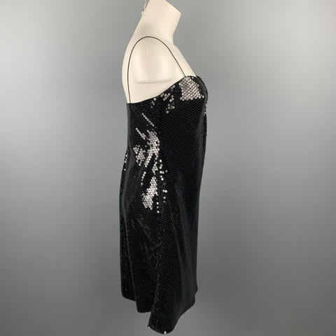 GIORGIO ARMANI Talla 6 Vestido negro con tirantes finos en mezcla de poliéster y lentejuelas
