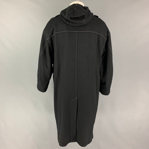 CHRISTIAN DADA Size 38 Black Contrast Stitch Wool Hooded Chest Bag Melton Coat